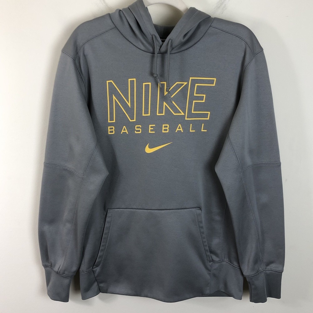 Nike Therma-Fit Baseball Pullover Hoodie Men's Sz M Gray Yellow MLB Sports